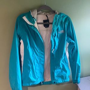 North face, xs, teal blue rain jacket